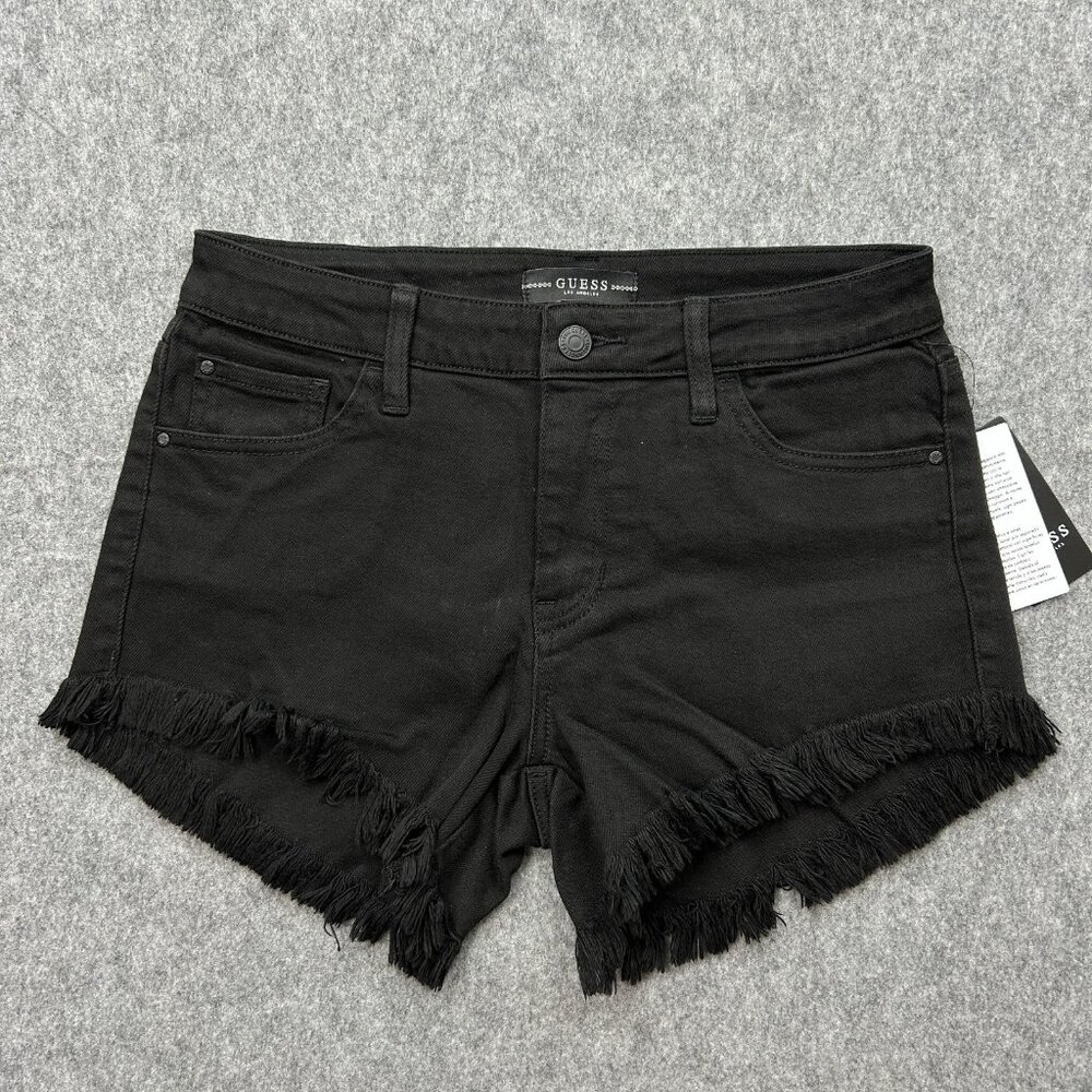 Guess Riley Frayed Hem Jean Shorts Women's Size 26 Black Denim NWT